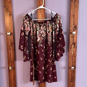 Floral On or Off-Shoulder Dress or Tunic with Bell Sleeves